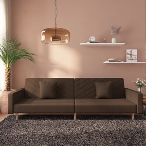 vidaXL, vidaXL Schlafsofa 2-Sitzer mit 2 Kissen Braun Stoff