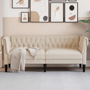vidaXL, vidaXL Chesterfield-Sofa 2-Sitzer Creme Stoff, vidaXL 2-Sitzer-Sofa Chesterfield Leinen