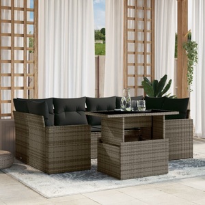 vidaXL, vidaXL 7-tlg. Garten-Sofagarnitur mit Kissen Grau Poly Rattan, vidaXL 7-tlg. Garten-Sofagarnitur mit Kissen Grau Poly Rattan