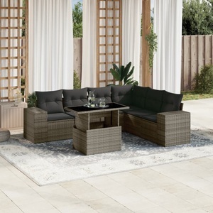 vidaXL, vidaXL 7-tlg. Garten-Sofagarnitur mit Kissen Grau Poly Rattan, vidaXL 7-tlg. Garten-Sofagarnitur mit Kissen Grau Poly Rattan