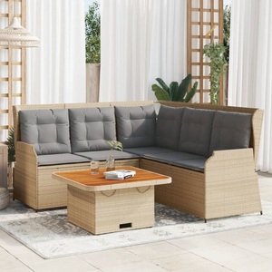 vidaXL, vidaXL 4-tlg. Garten-Lounge-Set mit Kissen Beige Poly Rattan, vidaXL 4-tlg. Garten-Lounge-Set mit Kissen Beige Poly Rattan