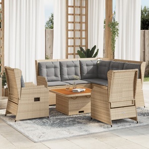 vidaXL, vidaXL 6-tlg. Garten-Lounge-Set mit Kissen Beige Poly Rattan