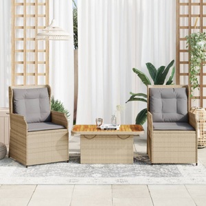 vidaXL, vidaXL 3-tlg. Garten-Lounge-Set mit Kissen Beige Poly Rattan