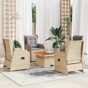 vidaXL, vidaXL 5-tlg. Garten-Lounge-Set mit Kissen Beige Poly Rattan