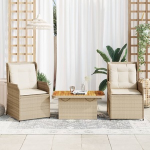 vidaXL, vidaXL 3-tlg. Garten-Lounge-Set mit Kissen Beige Poly Rattan