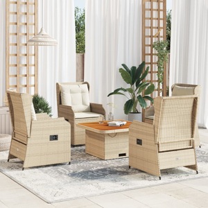 vidaXL, vidaXL 5-tlg. Garten-Lounge-Set mit Kissen Beige Poly Rattan