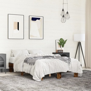 vidaXL, vidaXL Bettgestell Räuchereiche 135x190 cm Holzwerkstoff und Metall