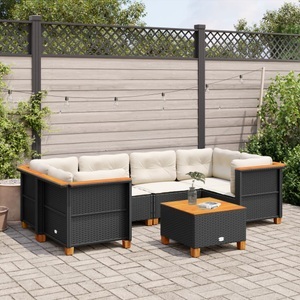 vidaXL, vidaXL 7-tlg. Garten-Sofagarnitur mit Kissen Schwarz Poly Rattan, vidaXL 7-tlg. Garten-Sofagarnitur mit Kissen Schwarz Poly Rattan