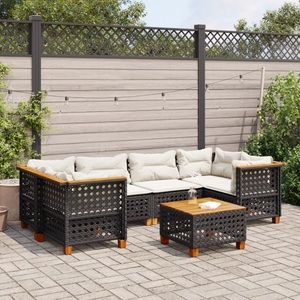 vidaXL, vidaXL 7-tlg. Garten-Sofagarnitur mit Kissen Schwarz Poly Rattan, vidaXL 7-tlg. Garten-Sofagarnitur mit Kissen Schwarz Poly Rattan