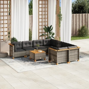 vidaXL, vidaXL 9-tlg. Garten-Sofagarnitur mit Kissen Grau Poly Rattan, vidaXL 9-tlg. Garten-Sofagarnitur mit Kissen Grau Poly Rattan