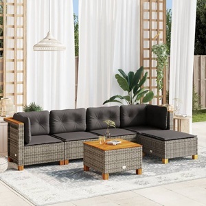 vidaXL, vidaXL 6-tlg. Garten-Sofagarnitur mit Kissen Grau Poly Rattan, vidaXL 6-tlg. Garten-Sofagarnitur mit Kissen Grau Poly Rattan