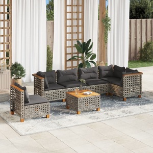 vidaXL, vidaXL 7-tlg. Garten-Sofagarnitur mit Kissen Grau Poly Rattan, vidaXL 7-tlg. Garten-Sofagarnitur mit Kissen Grau Poly Rattan