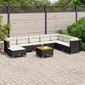 vidaXL, vidaXL 9-tlg. Garten-Sofagarnitur mit Kissen Schwarz Poly Rattan, vidaXL 9-tlg. Garten-Sofagarnitur mit Kissen Schwarz Poly Rattan