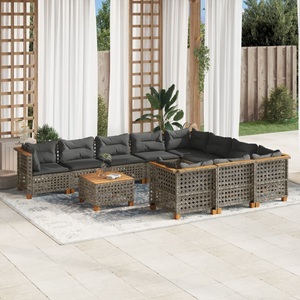 vidaXL, vidaXL 11-tlg. Garten-Sofagarnitur mit Kissen Grau Poly Rattan, vidaXL 11-tlg. Garten-Sofagarnitur mit Kissen Grau Poly Rattan