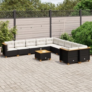 vidaXL, vidaXL 11-tlg. Garten-Sofagarnitur mit Kissen Schwarz Poly Rattan, vidaXL 11-tlg. Garten-Sofagarnitur mit Kissen Schwarz Poly Rattan
