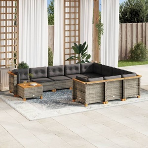 vidaXL, vidaXL 11-tlg. Garten-Sofagarnitur mit Kissen Grau Poly Rattan, vidaXL 11-tlg. Garten-Sofagarnitur mit Kissen Grau Poly Rattan