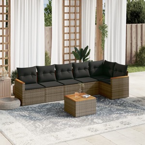 vidaXL, vidaXL 7-tlg. Garten-Sofagarnitur mit Kissen Grau Poly Rattan, vidaXL 7-tlg. Garten-Sofagarnitur mit Kissen Grau Poly Rattan