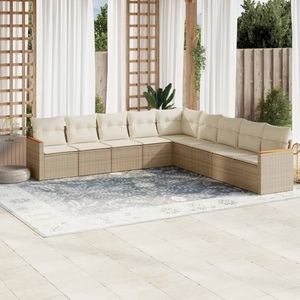 vidaXL, vidaXL 9-tlg. Garten-Sofagarnitur mit Kissen Beige Poly Rattan, 