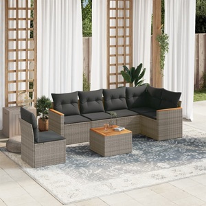 vidaXL, vidaXL 7-tlg. Garten-Sofagarnitur mit Kissen Grau Poly Rattan, vidaXL 7-tlg. Garten-Sofagarnitur mit Kissen Grau Poly Rattan