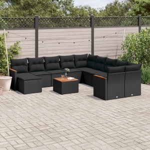vidaXL, vidaXL 12-tlg. Garten-Sofagarnitur mit Kissen Schwarz Poly Rattan, vidaXL 12-tlg. Garten-Sofagarnitur mit Kissen Schwarz Poly Rattan