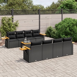 vidaXL, vidaXL 9-tlg. Garten-Sofagarnitur mit Kissen Schwarz Poly Rattan, vidaXL 9-tlg. Garten-Sofagarnitur mit Kissen Schwarz Poly Rattan