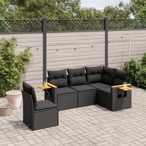 vidaXL, vidaXL 5-tlg. Garten-Sofagarnitur mit Kissen Schwarz Poly Rattan, vidaXL 5-tlg. Garten-Sofagarnitur mit Kissen Schwarz Poly Rattan