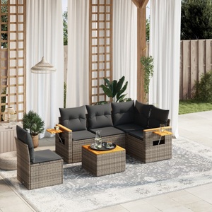 vidaXL, vidaXL 6-tlg. Garten-Sofagarnitur mit Kissen Grau Poly Rattan, vidaXL 6-tlg. Garten-Sofagarnitur mit Kissen Grau Poly Rattan
