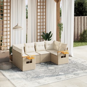 vidaXL, vidaXL 6-tlg. Garten-Sofagarnitur mit Kissen Beige Poly Rattan, 