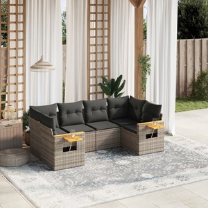 vidaXL, vidaXL 6-tlg. Garten-Sofagarnitur mit Kissen Grau Poly Rattan, vidaXL 6-tlg. Garten-Sofagarnitur mit Kissen Grau Poly Rattan