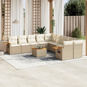 vidaXL, vidaXL 11-tlg. Garten-Sofagarnitur mit Kissen Beige Poly Rattan, vidaXL 11-tlg. Garten-Sofagarnitur mit Kissen Beige Poly Rattan
