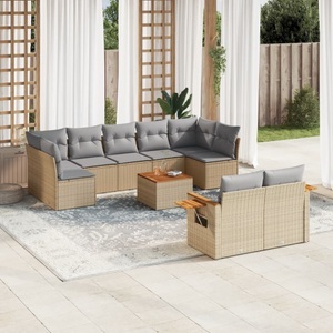 vidaXL, vidaXL 10-tlg. Garten-Sofagarnitur mit Kissen Beige Poly Rattan, vidaXL 10-tlg. Garten-Sofagarnitur mit Kissen Beige Poly Rattan