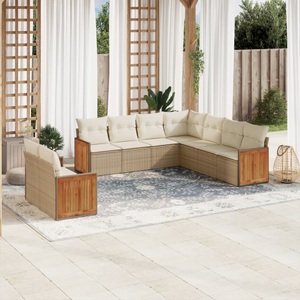 vidaXL, vidaXL 9-tlg. Garten-Sofagarnitur mit Kissen Beige Poly Rattan, 