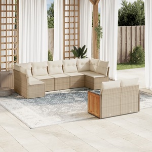 vidaXL, vidaXL 9-tlg. Garten-Sofagarnitur mit Kissen Beige Poly Rattan, 