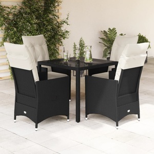 vidaXL, vidaXL 5-tlg. Garten-Essgruppe mit Kissen Schwarz Poly Rattan, vidaXL 5-tlg. Garten-Essgruppe mit Kissen Schwarz Poly Rattan