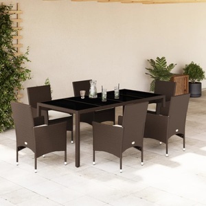 vidaXL, vidaXL 7-tlg. Garten-Essgruppe mit Kissen Braun Poly Rattan und Glas, vidaXL 7-tlg. Garten-Essgruppe mit Kissen Braun Poly Rattan und Glas