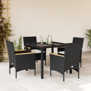 vidaXL, vidaXL 5-tlg. Garten-Essgruppe mit Kissen Schwarz Poly Rattan und Glas, vidaXL 5-tlg. Garten-Essgruppe mit Kissen Schwarz Poly Rattan und Glas