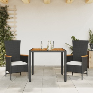 vidaXL, vidaXL 3-tlg. Garten-Essgruppe mit Kissen Schwarz Poly Rattan, vidaXL 3-tlg. Garten-Essgruppe mit Kissen Schwarz Poly Rattan