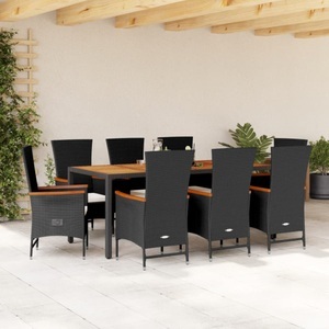 vidaXL, vidaXL 9-tlg. Garten-Essgruppe mit Kissen Schwarz Poly Rattan, vidaXL 9-tlg. Garten-Essgruppe mit Kissen Schwarz Poly Rattan