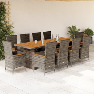 vidaXL, vidaXL 11-tlg. Garten-Essgruppe mit Kissen Grau Poly Rattan, vidaXL 11-tlg. Garten-Essgruppe mit Kissen Grau Poly Rattan