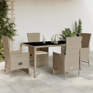 vidaXL, vidaXL 5-tlg. Garten-Essgruppe mit Kissen Beige Poly Rattan, vidaXL 5-tlg. Garten-Essgruppe mit Kissen Beige Poly Rattan