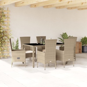 vidaXL, vidaXL 7-tlg. Garten-Essgruppe mit Kissen Beige Poly Rattan, 
