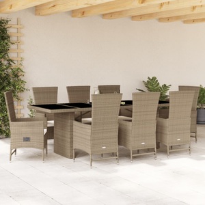 vidaXL, vidaXL 9-tlg. Garten-Essgruppe mit Kissen Beige Poly Rattan, vidaXL 9-tlg. Garten-Essgruppe mit Kissen Beige Poly Rattan