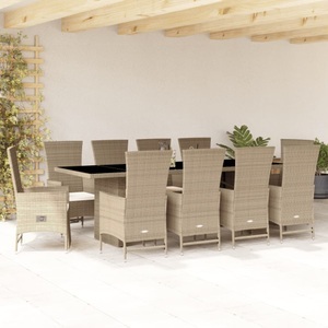 vidaXL, vidaXL 11-tlg. Garten-Essgruppe mit Kissen Beige Poly Rattan, vidaXL 11-tlg. Garten-Essgruppe mit Kissen Beige Poly Rattan