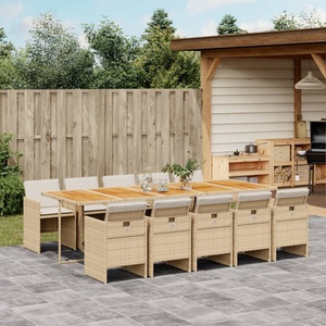 vidaXL, vidaXL 11-tlg. Garten-Essgruppe mit Kissen Beige Poly Rattan