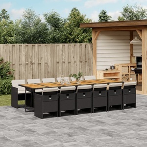 vidaXL, vidaXL 13-tlg. Garten-Essgruppe mit Kissen Schwarz Poly Rattan