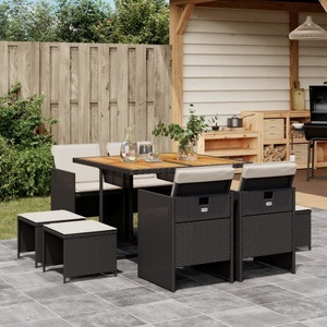 vidaXL, vidaXL 9-tlg. Garten-Essgruppe mit Kissen Schwarz Poly Rattan, vidaXL 9-tlg. Garten-Essgruppe mit Kissen Schwarz Poly Rattan