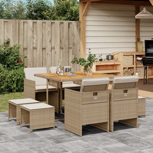 vidaXL, vidaXL 9-tlg. Garten-Essgruppe mit Kissen Beige Poly Rattan, vidaXL 9-tlg. Garten-Essgruppe mit Kissen Beige Poly Rattan