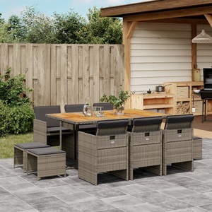 vidaXL, vidaXL 11-tlg. Garten-Essgruppe mit Kissen Grau Poly Rattan, vidaXL 11-tlg. Garten-Essgruppe mit Kissen Grau Poly Rattan