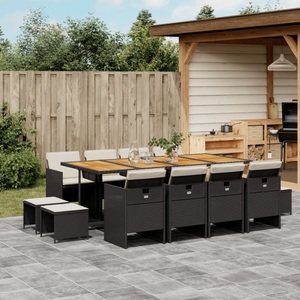 vidaXL, vidaXL 13-tlg. Garten-Essgruppe mit Kissen Schwarz Poly Rattan, vidaXL 13-tlg. Garten-Essgruppe mit Kissen Schwarz Poly Rattan
