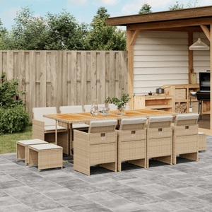 vidaXL, vidaXL 13-tlg. Garten-Essgruppe mit Kissen Beige Poly Rattan, vidaXL 13-tlg. Garten-Essgruppe mit Kissen Beige Poly Rattan